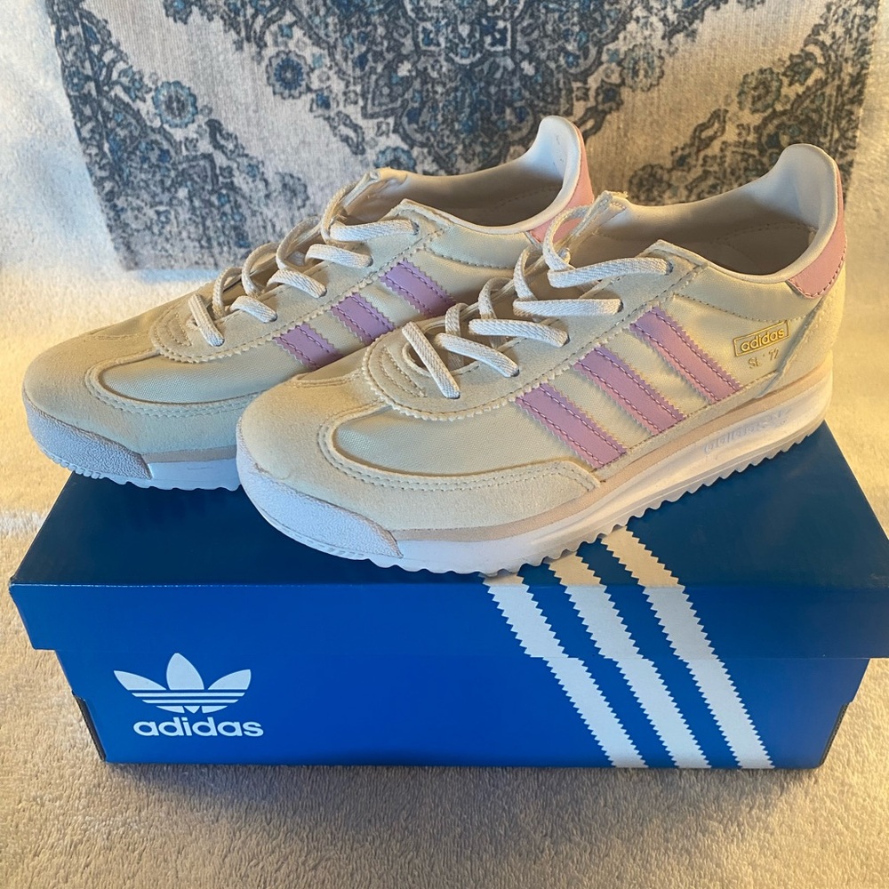 adidas Kids SL 72 Chalk White & Bliss Lilac elastic laces